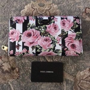 Brand New Dolce & Gabbana Floral Stripe Zip Wallet